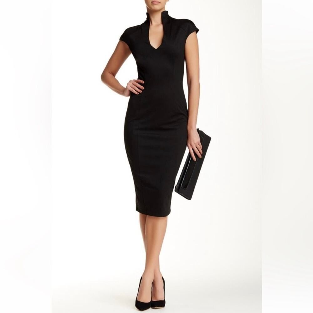 Alexia Admor Black‎ Split Neck Shealth Midi Dress Size XS